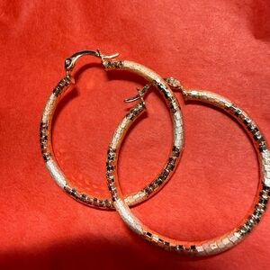 Gold, Silver, Rose 🌹 Tone 14k Textured Hoop Earrings - Women Jewelry